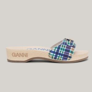 Ganni X Dr Scholl Plaid Canvas Comfort Slide Sandal